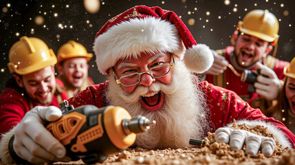 A group of construction workers in hard hats and hard hats are working on a construction site