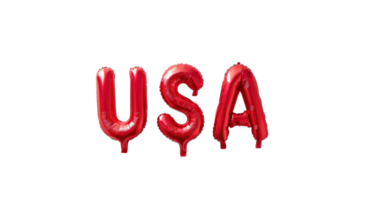 Festive red balloons shaped like the letters USA.