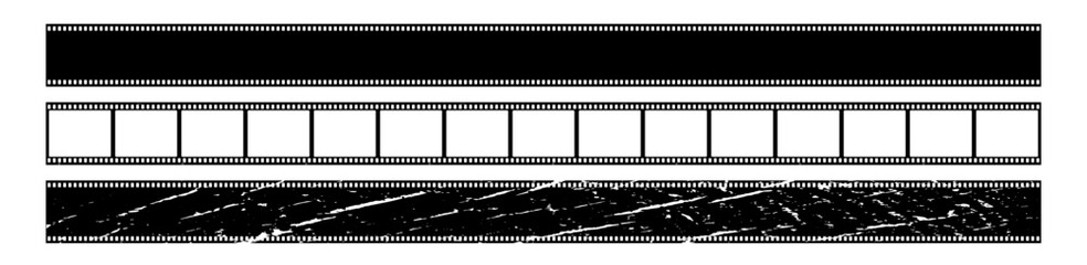 Retro old style 35mm filmstrip set vector design with 15 frames isolated on white background. Vintage film reel symbol illustration set to use for photography, television, cinema, travel, photo frame.