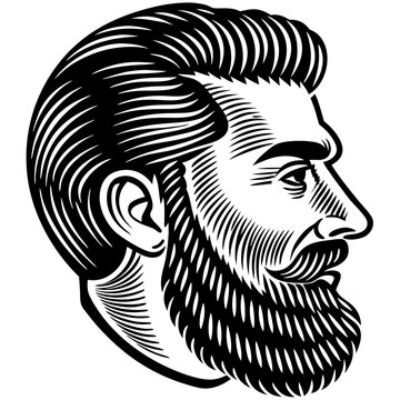 recommend clip art: A classic line art illustration of a bearded man's face, perfect for vintage and retro designs.
                    
                    