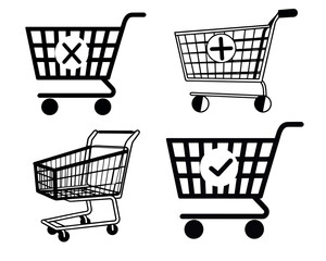 Shopping Cart, Add to Cart, Remove from Cart, Checkout icon silhouette vector