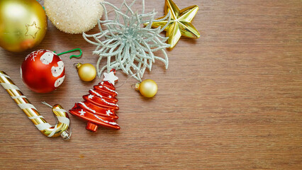 Christmas and new year background concept. Top view of Christmas decoration.