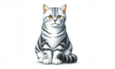 American Shorthair cat  watercolor white background