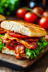 Homemade sandwich. Fresh Homemade Sandwich with Bacon Lettuce and Tomato