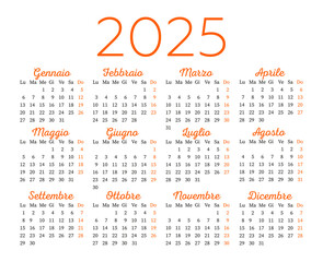 Calendar for 2025 in Italian