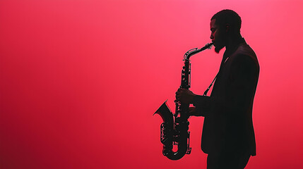 Fototapeta premium Saxophonist Silhouette in Red Illustration