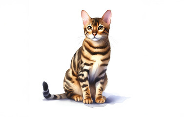 Bengal  cat  watercolor white background