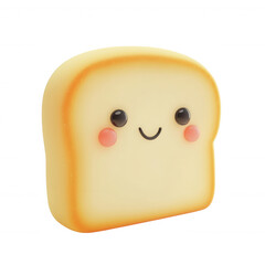 Cute cartoon bread character with a smiling face and rosy cheeks, isolated on a transparent background.	
