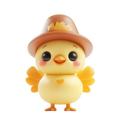 Fototapeta premium Cute cartoon chick wearing a hat, perfect for children and festive themes, isolated on a transparent background. 