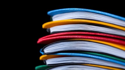Stack of Colorful Books on Black Background