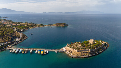 Fototapeta premium Drone Aerial View of Kusadasi Castle in Turkey