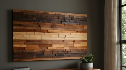 "Craft a one-of-a-kind wooden masterpiece using reclaimed wood pieces. The 24" by 36" canvas will showcase a stunning ombré effect achieved through expert staining techniques
