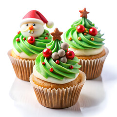 Christmas cupcakes on white background