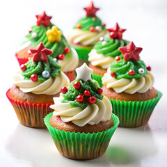 Christmas cupcakes on white background