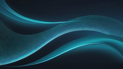 Abstract Wave of Glowing Turquoise Dots – Dynamic Digital Artwork with Swirling Wave Pattern, Dark Background, Futuristic High-Tech Aesthetic, Grid Detail in Corner