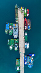 Drone Aerial View of a small port in Güllük, Turkey.