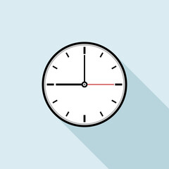 Clock icon design. Vector office clock icon with shadow.