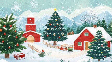 Classic Christmas Tree Farm in a Snowy Forest