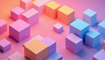 Obraz premium Isometric 3D background with cubes and bright gradients, multi-colored cubes as if floating in space, with shadows and volume, create a modern and abstract look