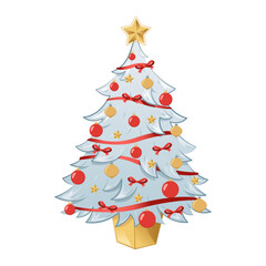 Christmas white tree with colorful ornaments and star on top