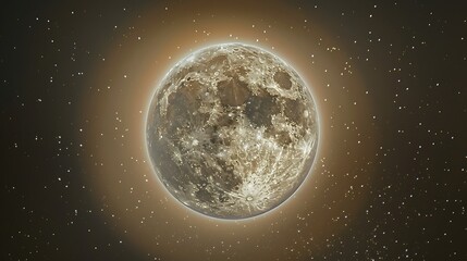 Fototapeta premium A serene full moon illuminating a calm lake at midnight.