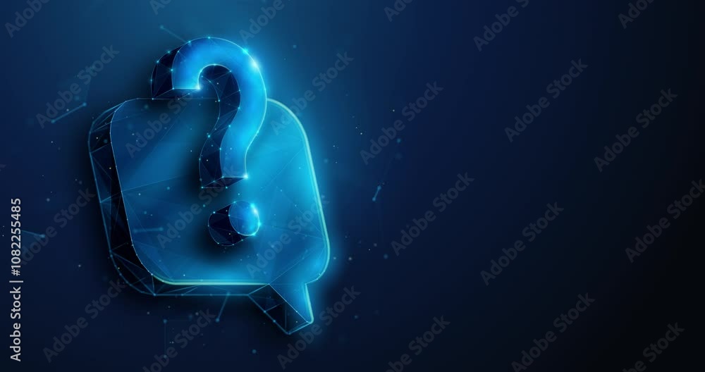 Poster abstract animated low poly question mark floating over chat bubble. frequently asked questions and t