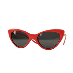 Stylish red cat-eye sunglasses with dark lenses for a trendy summer look., isolated on a transparent background.
