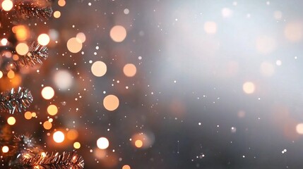 Golden lights twinkle through a snowy, festive atmosphere