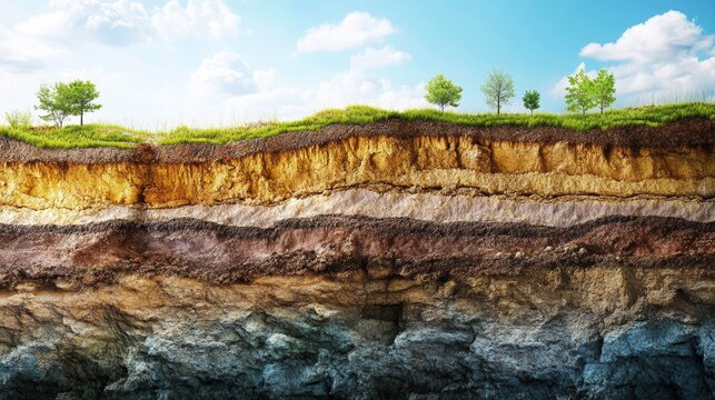 A cross-section view of the earth showing different layers of soil and the underground landscape.