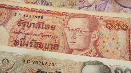 Close-up of Thai Baht Banknotes with Intricate Details