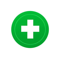 Obraz premium Chamfered corner white cross green circle. A first aid medical symbol. Isolated on a white background. Generative AI