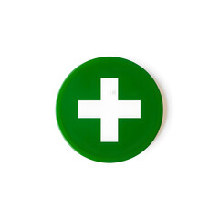 Obraz premium Chamfered corner white cross green circle. A first aid medical symbol. Isolated on a white background. Generative AI