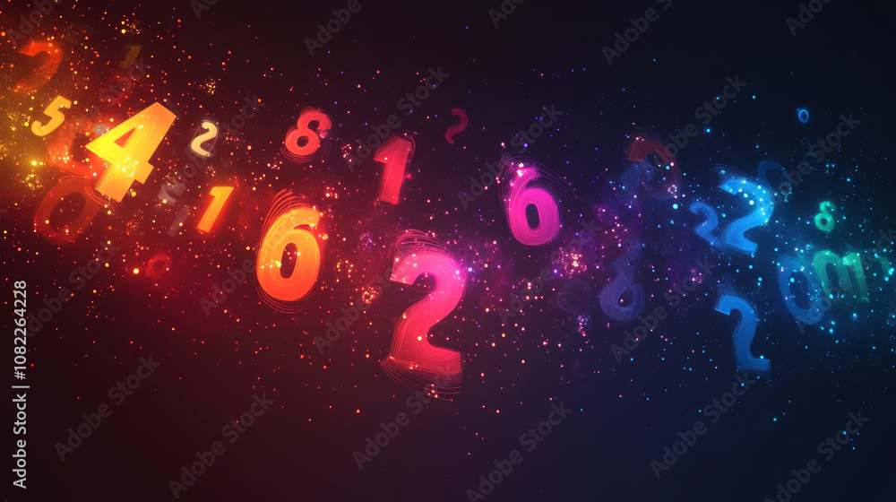 Aufkleber a vibrant data cloud filled with colorful numbers and digital icons representing technology and inno