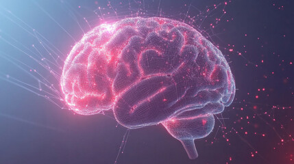 Digital brain visualization showcasing intricate AI wiring and neural connections in a modern tech-inspired setting