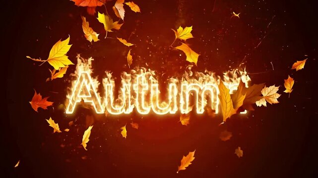 A beautifully animated lettering of the word autumn in golden autumn colors with leaves.