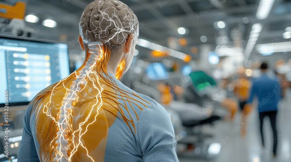Poster futuristic neural interface: human-machine integration in advanced technology environment