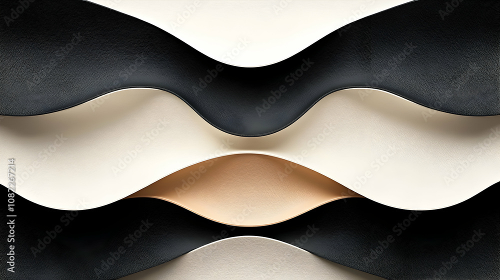 Poster abstract 3d background: wavy layers of neutral and black textures, seamless pattern design for moder