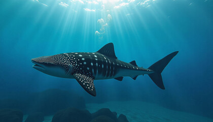 Obraz premium Majestic Spotted Shark in the Deep Blue Ocean