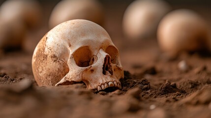 Naklejka premium Human Skull in Dirt
