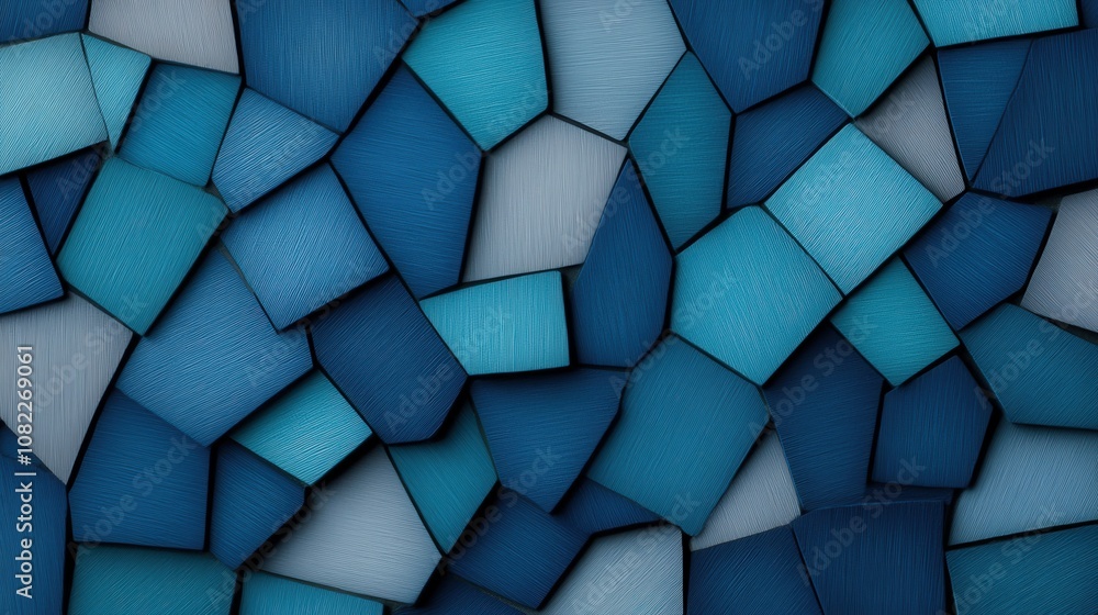 Poster abstract geometric pattern with blue and gray tiling shapes