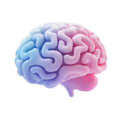 gradient blue and pink human brain 3d render icon isolated on transparent background cutout