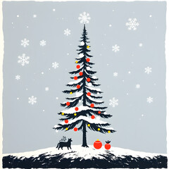 Fototapeta premium Linoprint illustration christmas tree. Generative AI