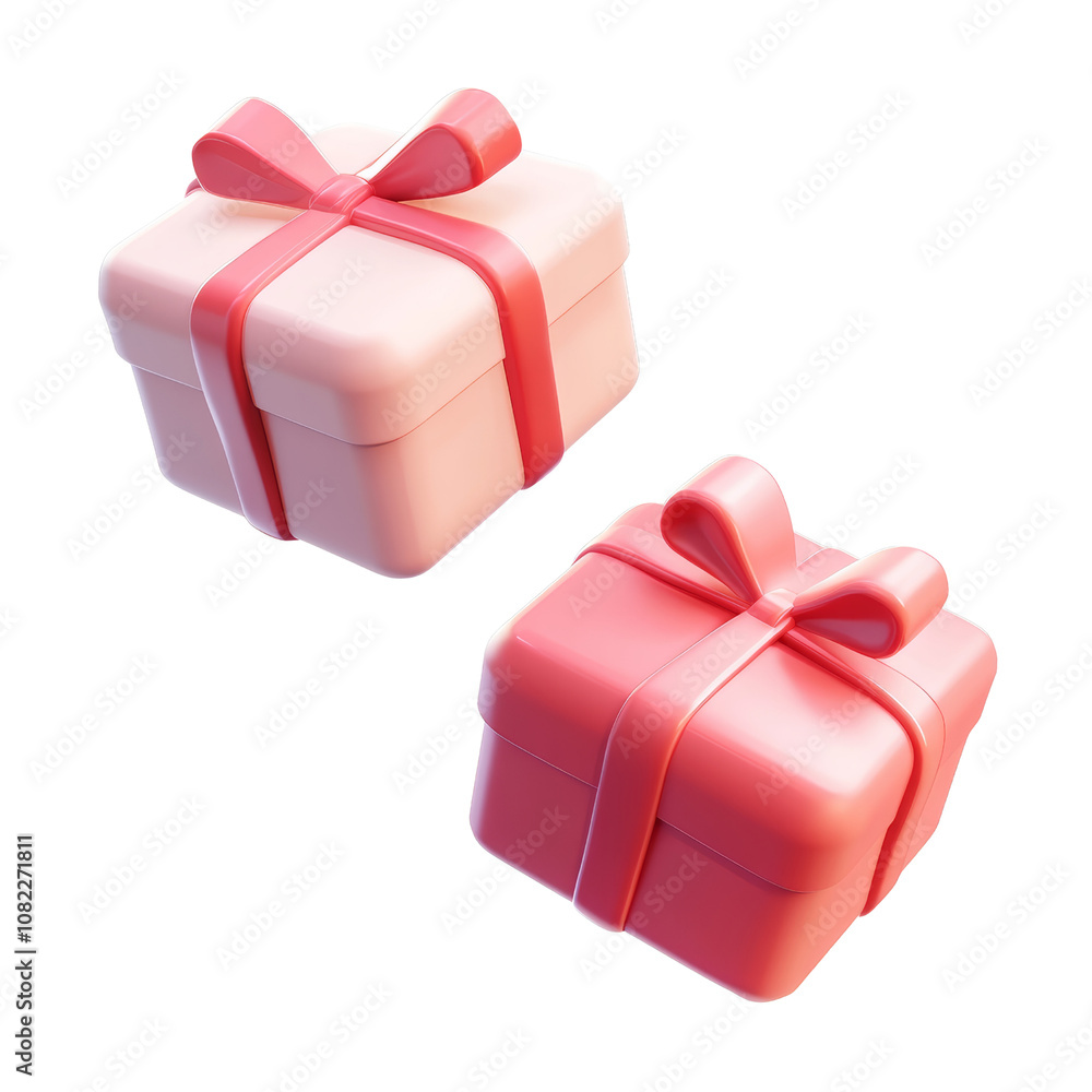 Canvas Prints red and pink gift box with ribbon 3d render icon isolated on transparent background cutout