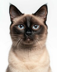 Portrait of a Siamese Cat with Striking Blue Eyes and Sleek Coat, Ideal for Cat Lovers and Breed Enthusiasts

