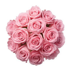 Fototapeta premium bouquet of pink roses top view isolated on transparent background cutout