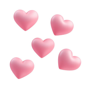flying pink hearts shaped 3d render icon isolated on transparent background cutout