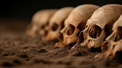 Naklejka premium Row of Skulls in Dirt