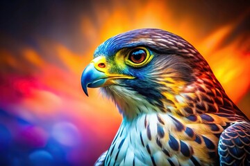 Abstract wallpaper of an eagle with a contrast background in vivid colors, close-up