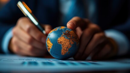 Businessman Holding a Globe, Planning for Global Success