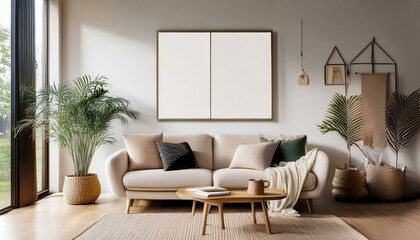 modern living room with sofa,Modern Living Room Sofa and Wall Poster Mockup with Stylish Interior Background"